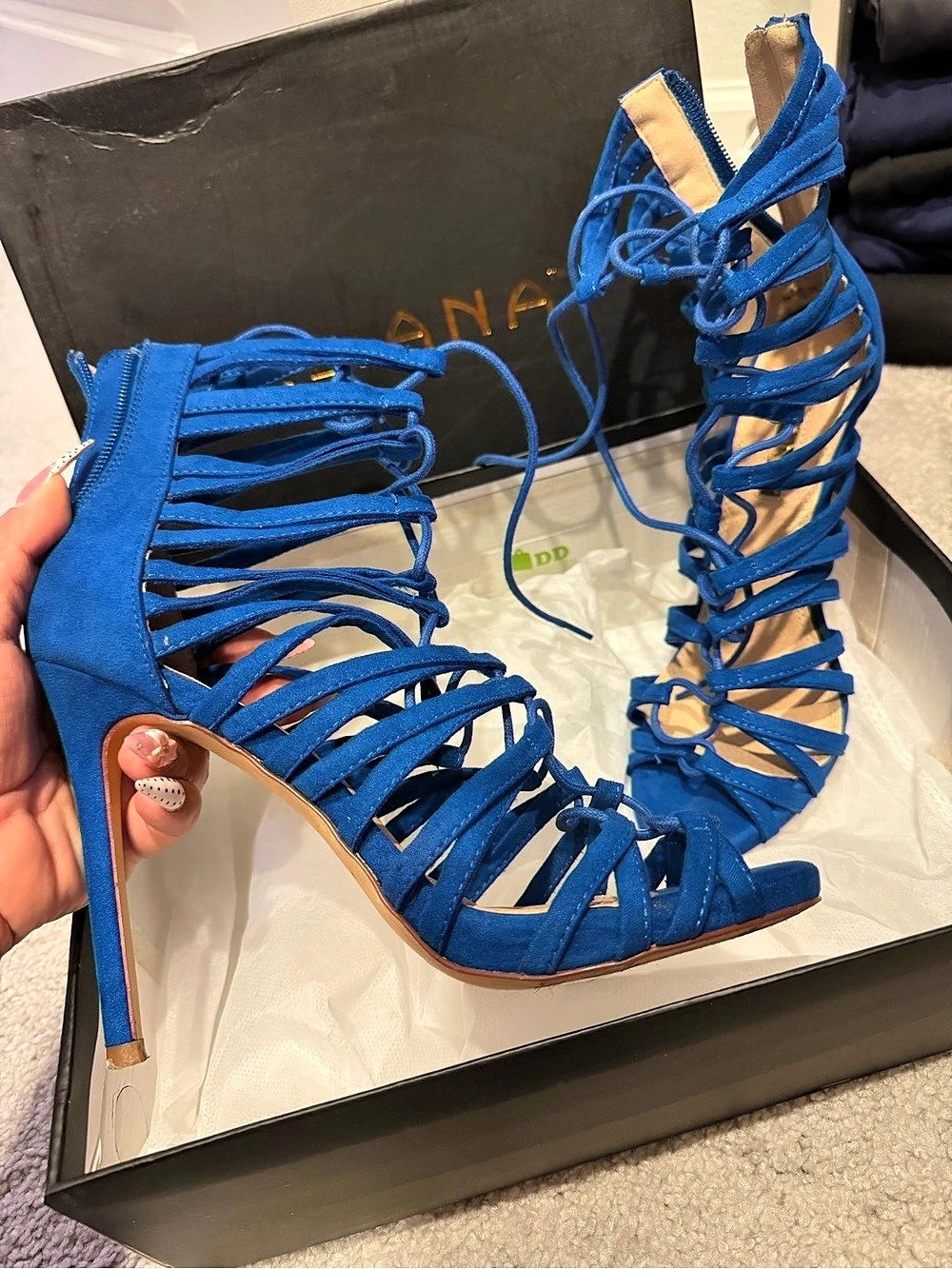 LILIANA Anson-3 Blue Suede Strappy High Heel Sandals
